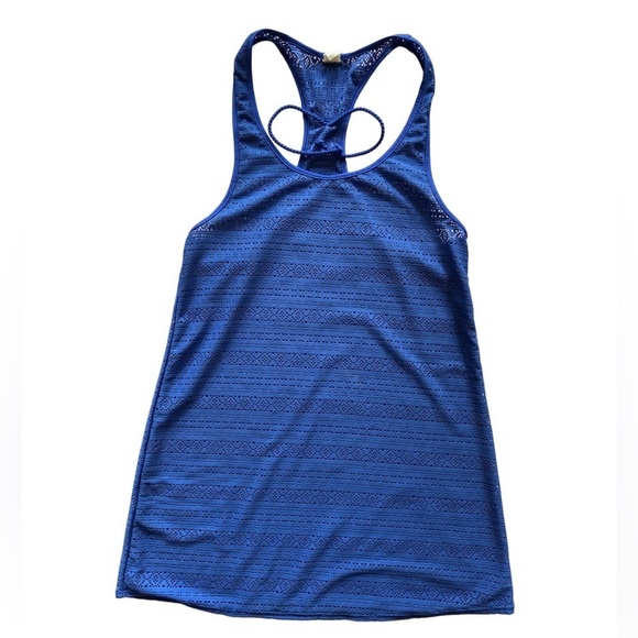 Roxy swimsuit coverup Blue stretchy mesh Long Tank Racerback Summer Swim Small - Picture 2 of 6